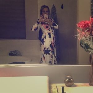 Long White Floral Dress with pockets!